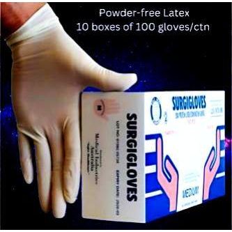 SurgiGloves Latex Gloves Size XL, powder-free, 10 boxes of 100 gloves, medical-grade, beige.